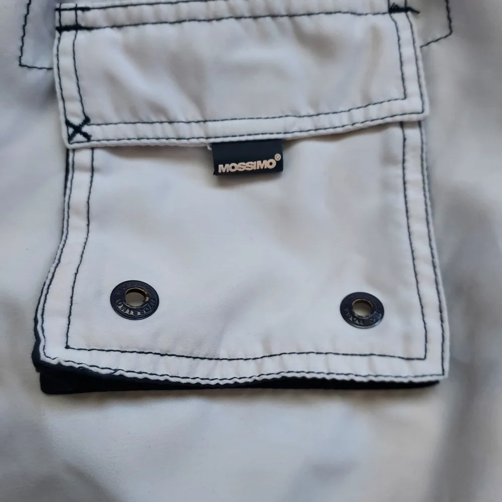 Mossimo Men's White Navy Blue Swim Trunks XL Resort Beach Vacation Beach Pool